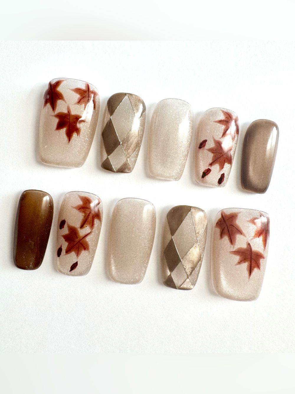 Autumn Leaf Press-On Nails in Pearl Beige & Brown